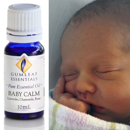 Baby calm essential oil blend with photo of baby